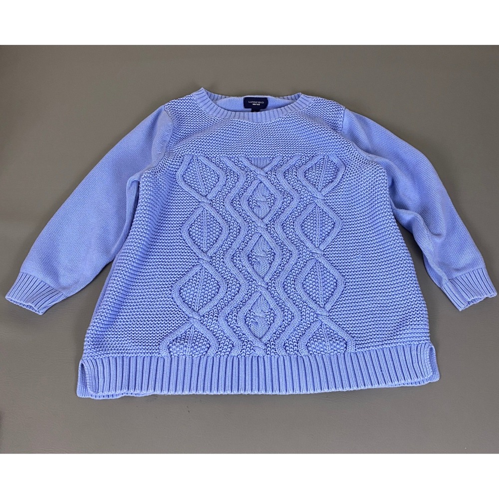 Lands End Drifter Cable Knit Sweater Women's Plus Size 2X Periwinkle Blue Cotton